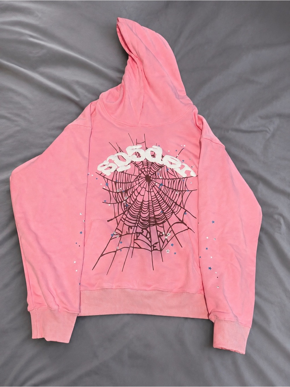 Y2K Pink Spider Web Hoodie Graphic Pullover Sweatshirt Size L